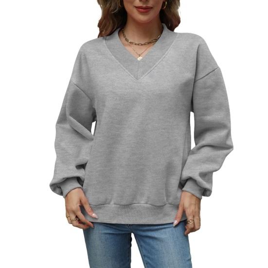 Women's V Neck Oversized Sweatshirts Fleece Long Sleeve Pullover Top