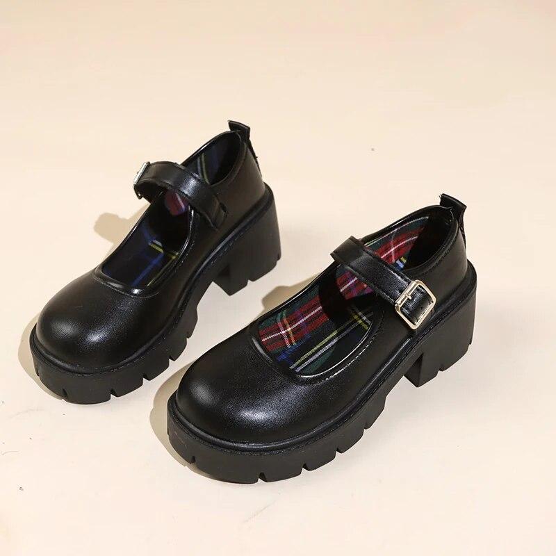 Классическая женская обувь Мэри Джейн, туфли-оксфорды на высоком каблуке с пряжкой и ремешком, женские туфли-оксфорды с круглым носком, однотонные туфли-лодочки на платформе, большие размеры, Zapatos