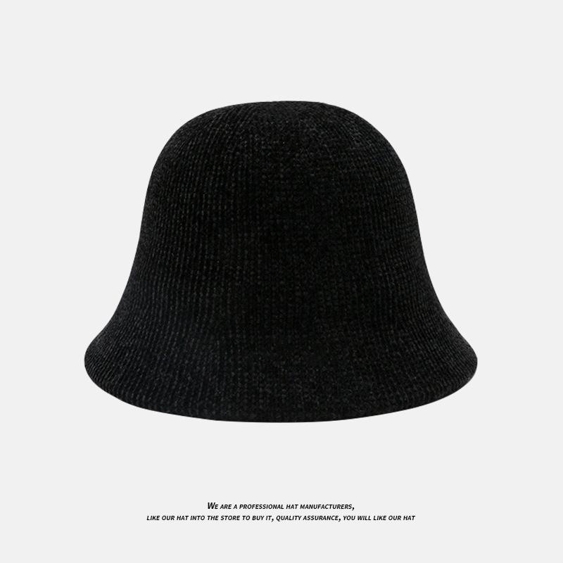 Autumn and Winter Solid Color Warm Hat for Women Japanese Simple Knitted Fisherman Hat Korean Face-showing Small Chenille Casual Basin Hat