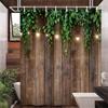 Rustic Outdoor Wall Shower Curtain Brown Camo Vintage Veneer Door Green Leaf Farm Brick Wall Polyester Bathroom Decor Curtains
