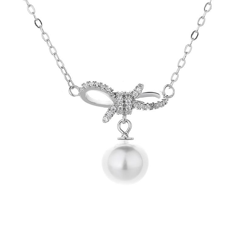Pearl Bow Necklace Women's Fashion Versatile Clavicle Chain Diamond Pendant Necklace