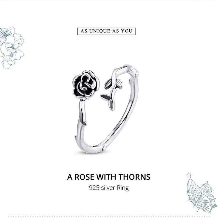 BAMOER 925 Sterling Silver Symbol of Love Exquisite Rose Adjustable Rings for Women Fine Jewelry