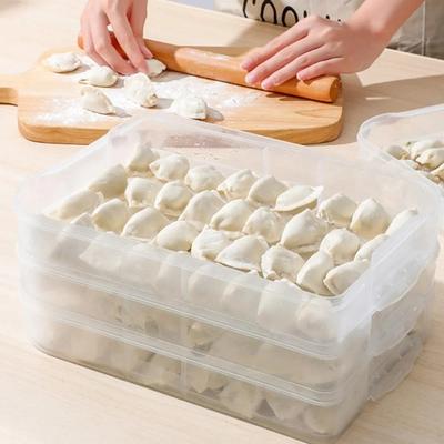 Штабелируемый пластиковый контейнер Поднос для хранения продуктов с крышкой Многослойный холодильник Коробка для пельменей Органайзер для кухонного хранения