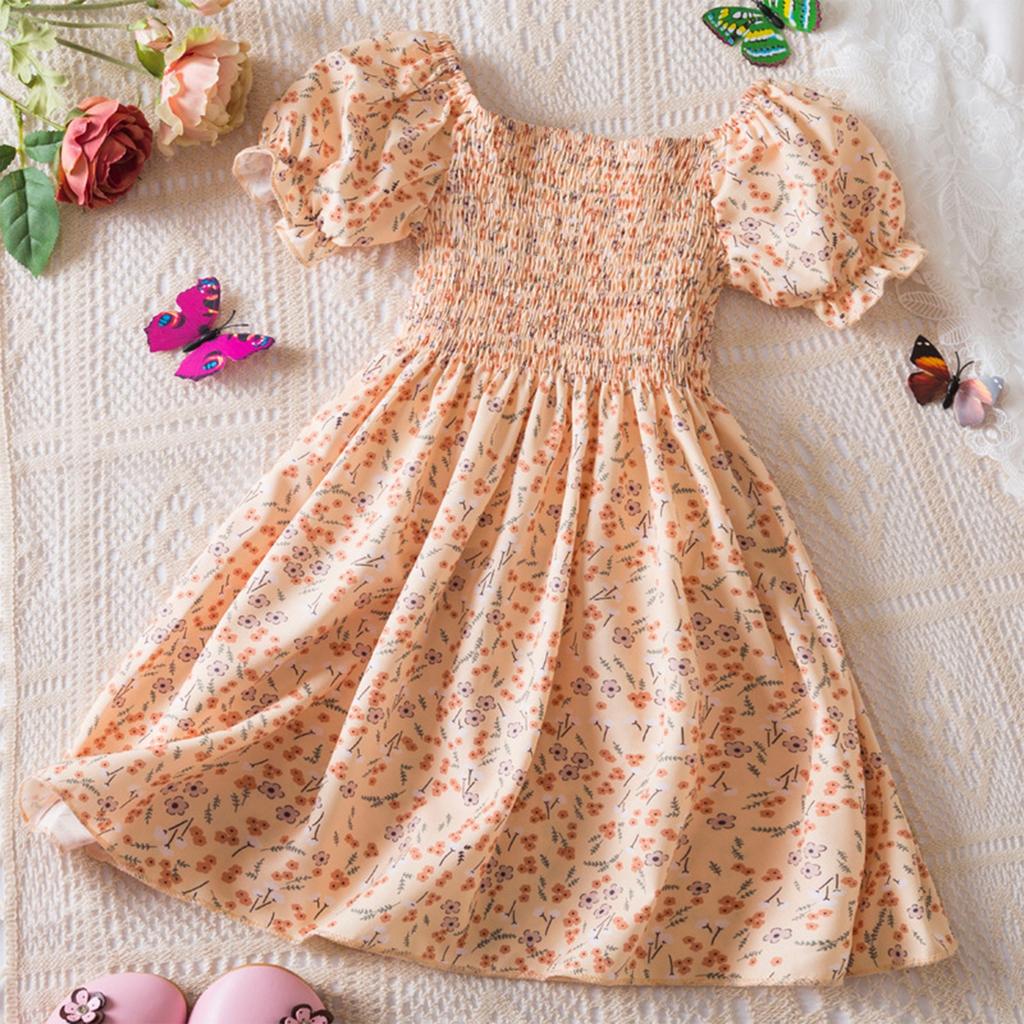 Юбка с цветочным принтом для девочек Платье с коротким рукавом Детская одежда Повседневная детская юбка