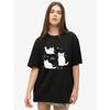 Oversized T Shirt Black Cats And Stars Print For Casual Wear