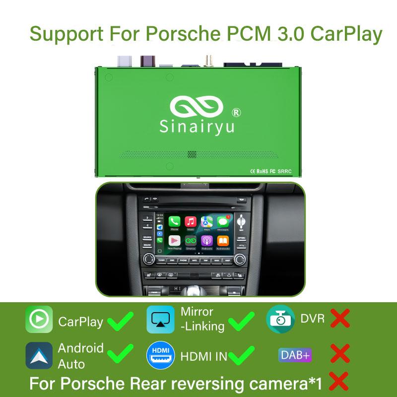 Sinairyu Wireless CarPlay Android Auto DAB DVR HDMI Kit Compatible For Porsche Cayenne 911 PCM 3.0 Mirror Link