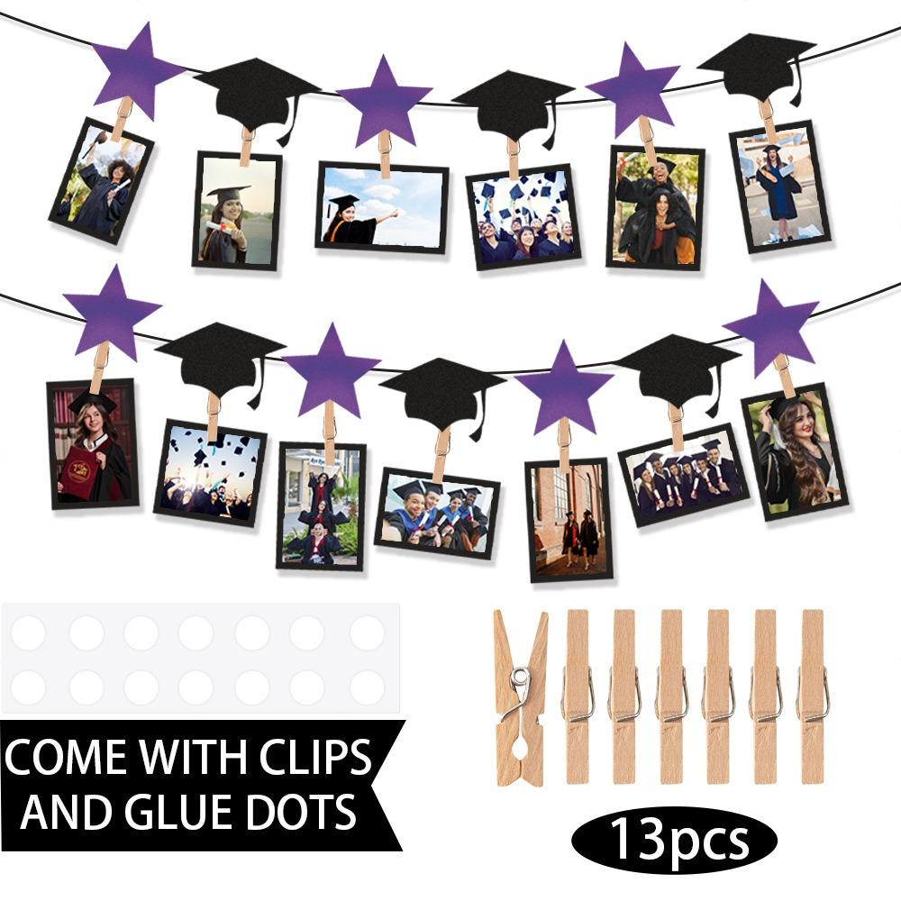 Black Gold Graduation Photo Banner Celebrate Picture Banner Graduation Hanging Decor  Classmates