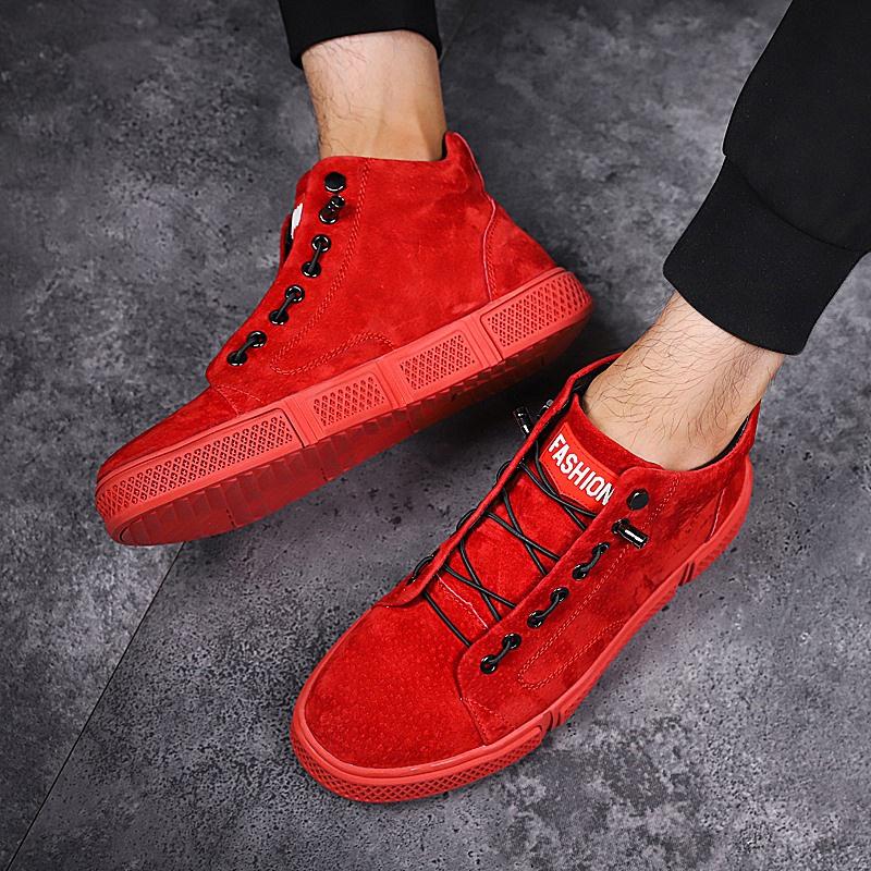 Fashion Red High Top Sneakers Men High Quality Suede Leather Casual Sneakers Hip Hop Streetwear Shoes Men Luxury Designer Shoes