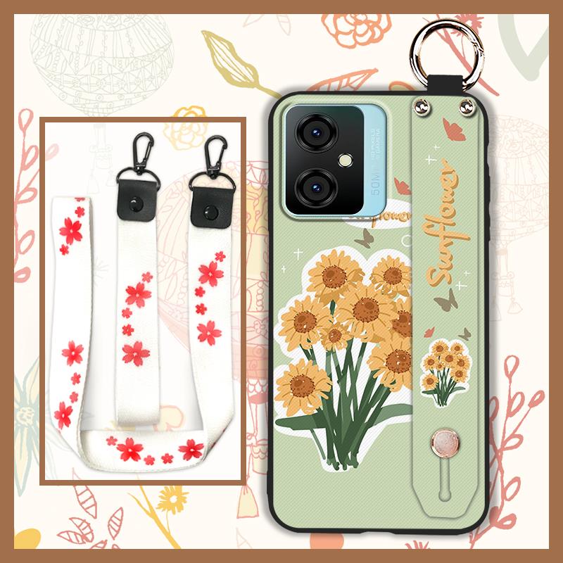 Silicone Flower Phone Case For Blackview Oscal C70 Kickstand Waterproof Dirt-resistant Shockproof Wrist Strap Durable