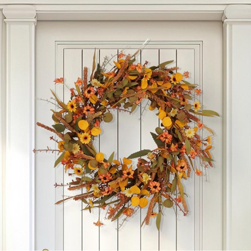 Artificial Wreath Thanksgiving Wreath for Front Door Window Hallway Farmhouses Thanksgiving Centerpieces Decoration
