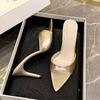 Fashion Summer New Style Solid Color All Match Fine Heel Comfortable Women's Shoes Fashion Pointy Open Toe Sexy High Heel Slipper