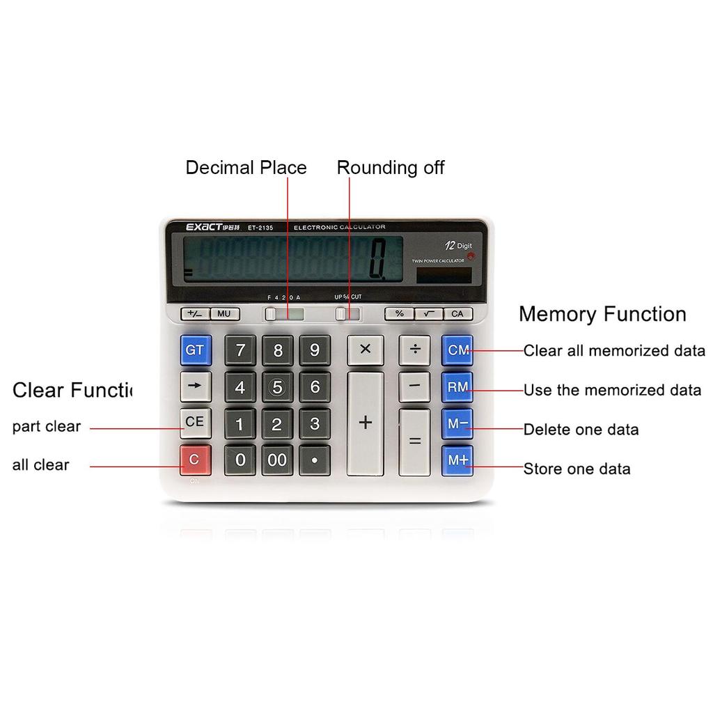 Large Computer Electronic Calculator Counter Solar & Battery Power 12 Digit Display