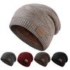 Winter Men Hat Knitted Stretchy Piled Hat Thick Plush Lining Solid Color Ear Protection