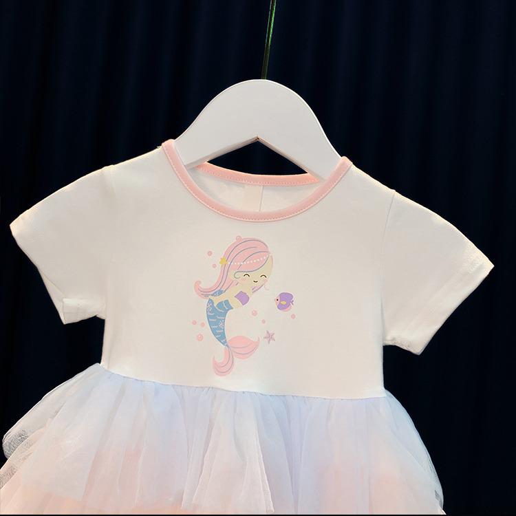 Летнее платье принцессы из сетки в корейском стиле пэчворк радужной расцветки для девочек 2025