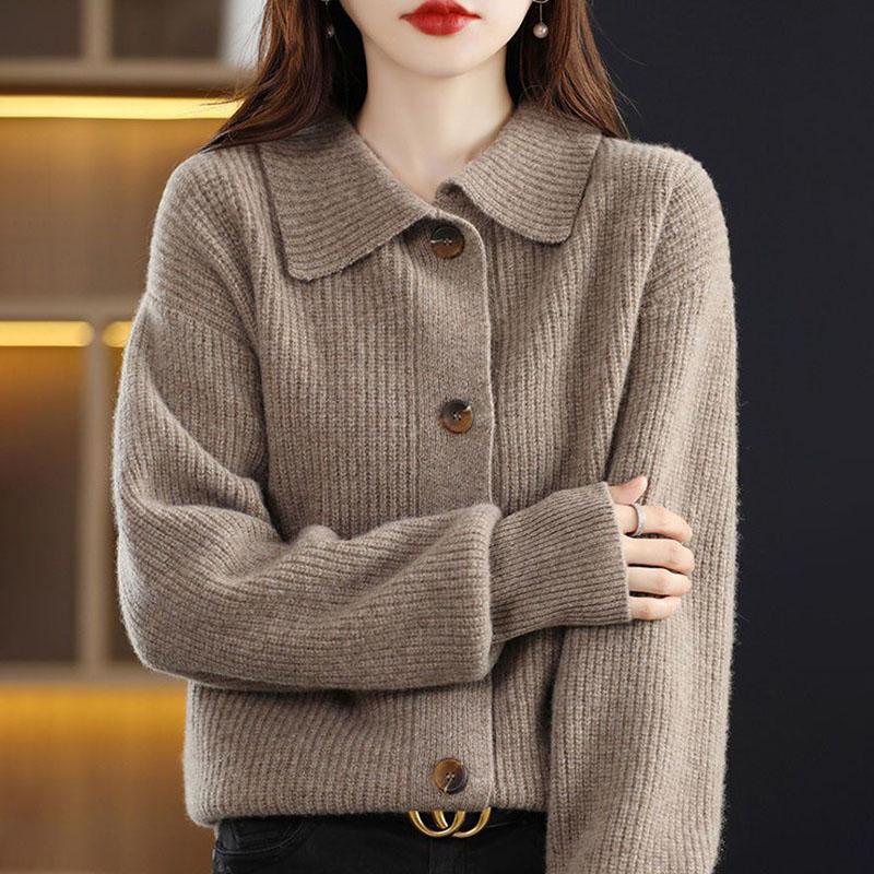 Свитера Пальто Кардиган для Женщин Осень Зима Большой Размер Однотонный Свободный Длинный Рукав Вязаные Свитера Пальто