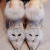 Winter Velvet Fox Head Lazy Hairy Shoes Women's One-pedal Shoes Women's Thick Heel Short Boots