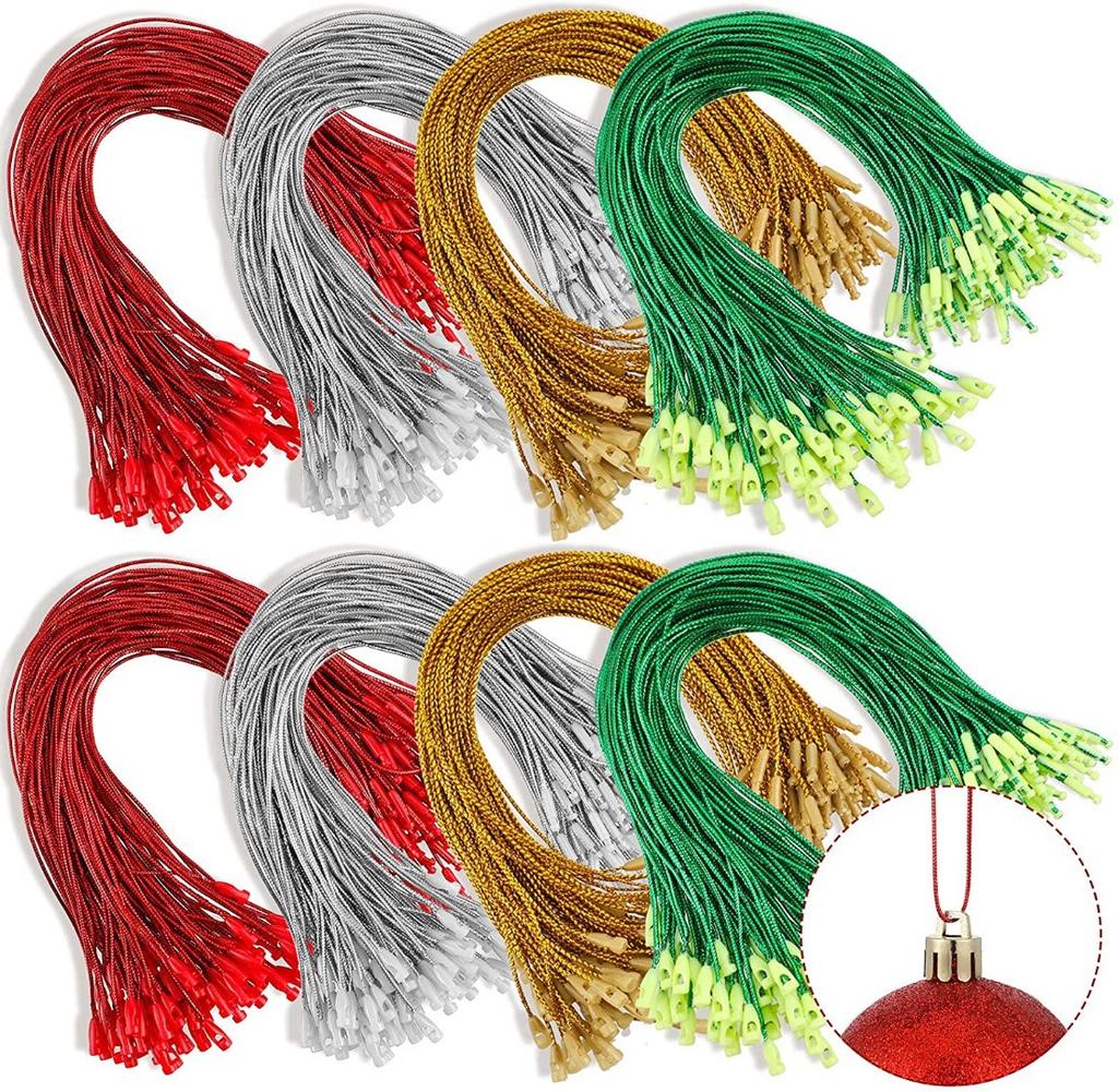 100Pcs 20CM Tag Ropes Christmas Tree Ball Ornaments Hanger String Ribbon Hook Precut With Snaps Locking For Xmas Label Lanyard