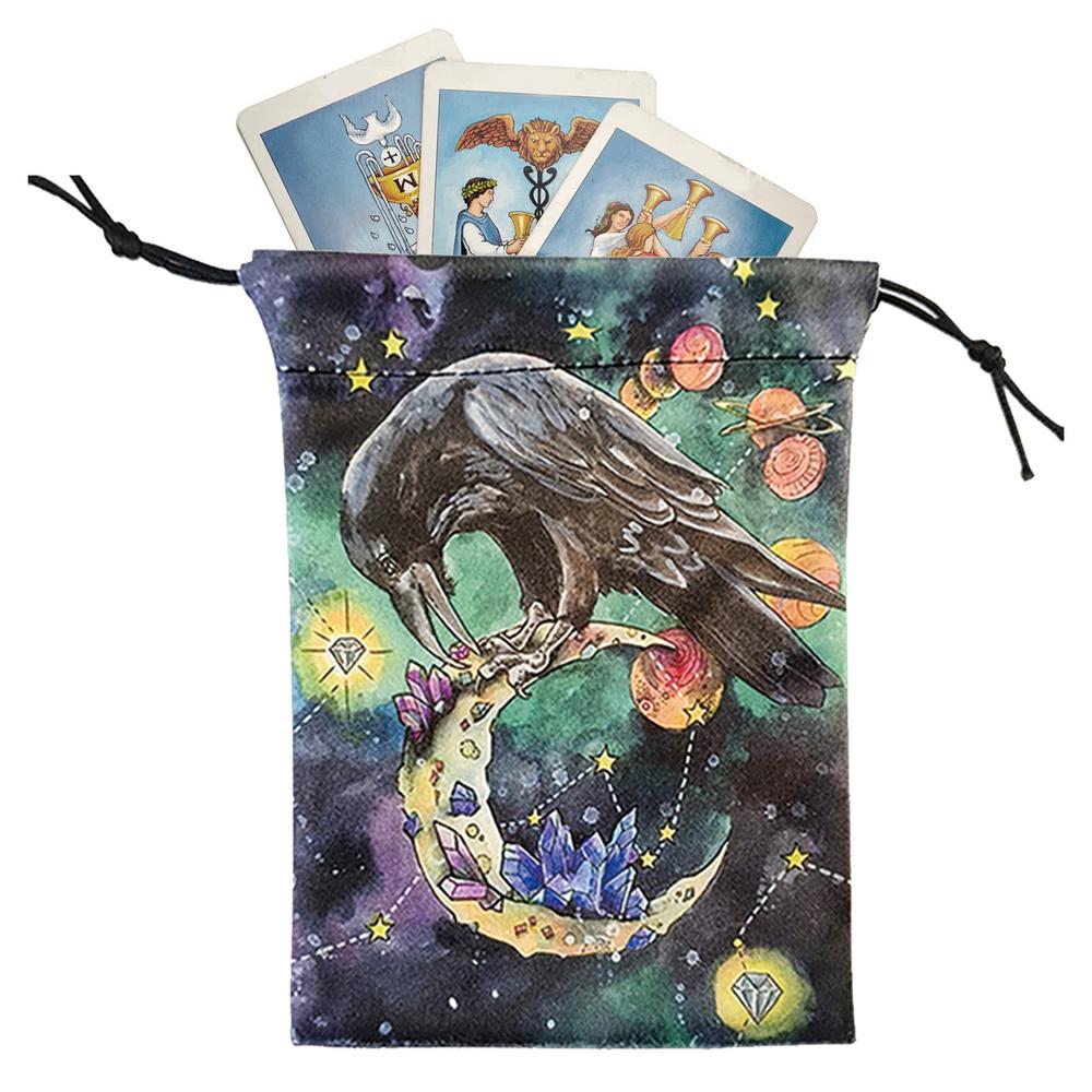 Мешочки-органайзеры на шнурке 5x7 дюймов Мешочки для хранения колоды Таро на шнурке Маленькие многофункциональные мягкие мешочки для ювелирных изделий Ворона Животное