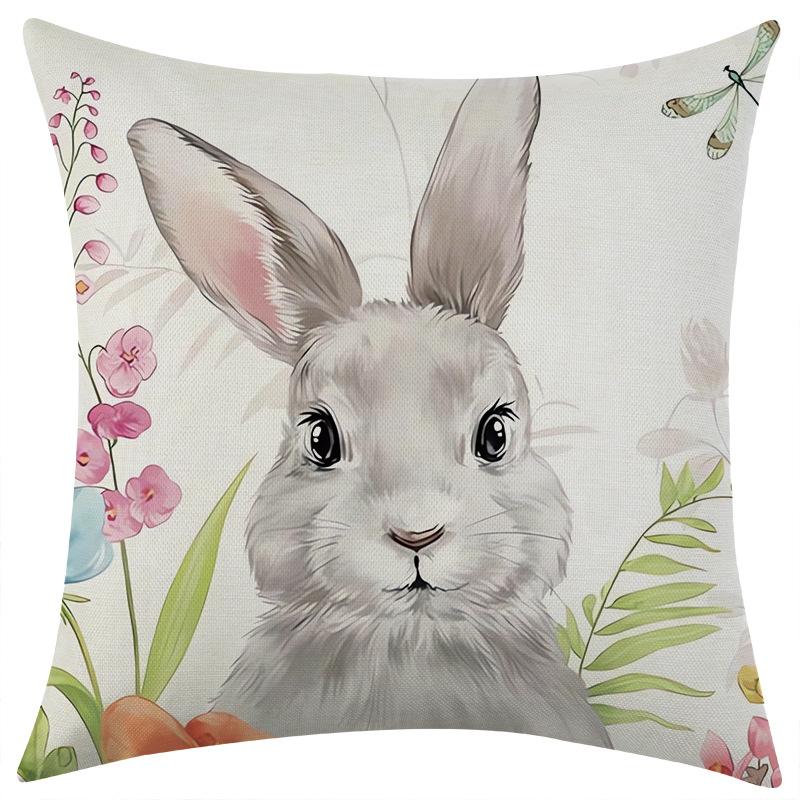 Новая мультяшная милая наволочка из льна с кроликом и цветком, подушка для поясницы для автомобиля и дивана