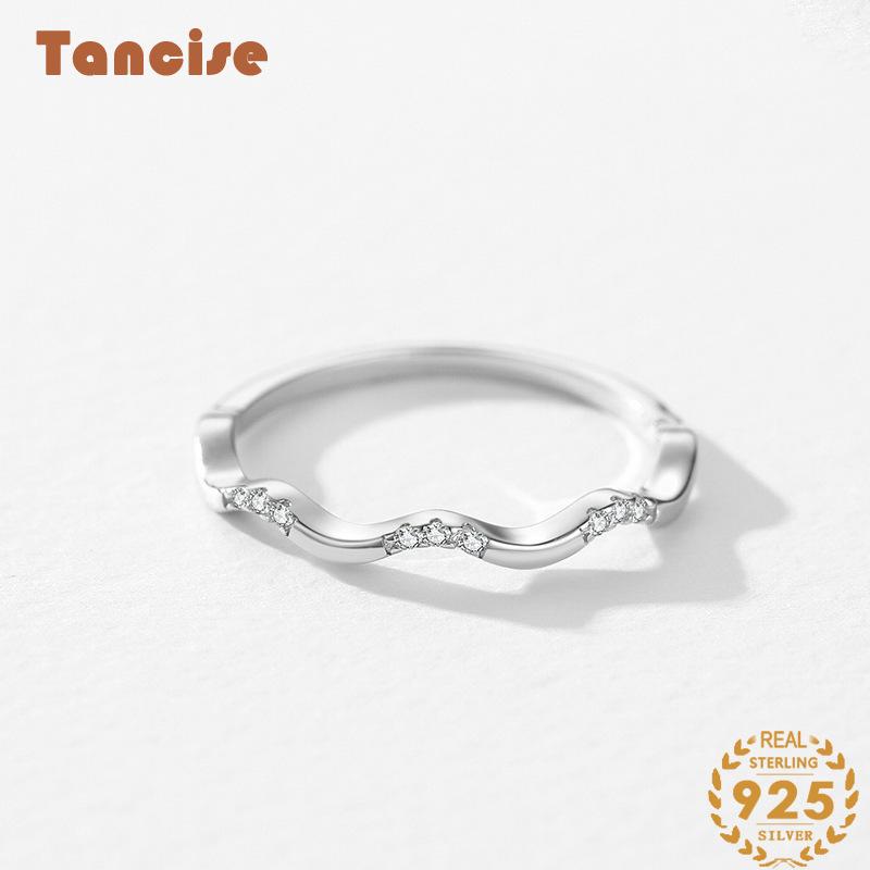 Tancise Classic 925 Sterling Silver Zircon Ring Ladies Jewelry Wedding Promise Party Gift