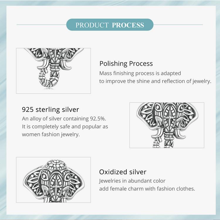 Bisaer Стерлингового Серебра 925 Слон Бог Очарование Винтажный Узор Подвеска Подходит Для Женщин DIY Браслет Ожерелье Ювелирные Изделия