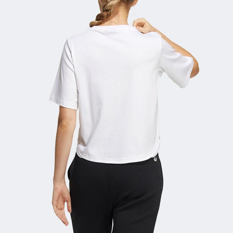 Adidas Solid Color Logo Print Casual Sports Crop Top T-Shirt Women Tops White HE9983