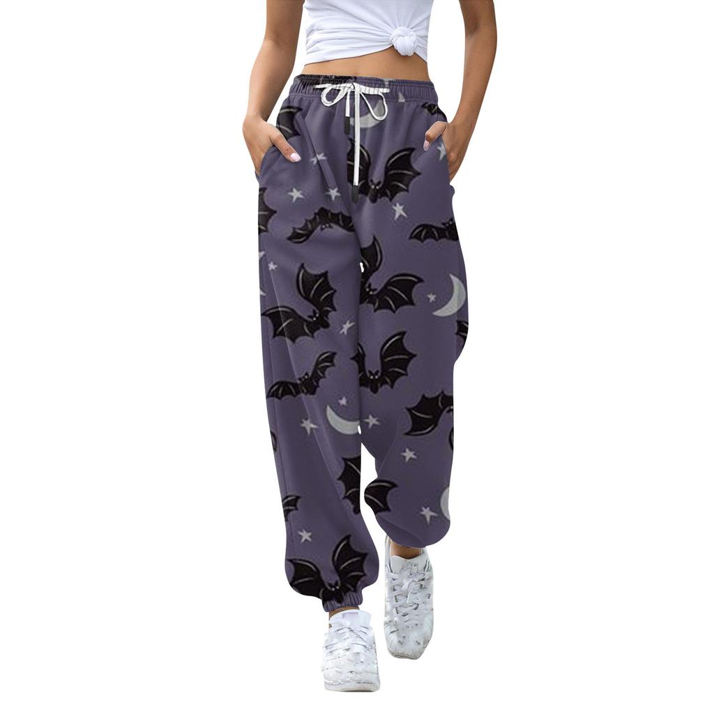 Women's Casual Fashion Halloween Printed Leisure Pants Sweatpants Trousers Drawstring Elastic Waist Drawstring Drawstring Pants