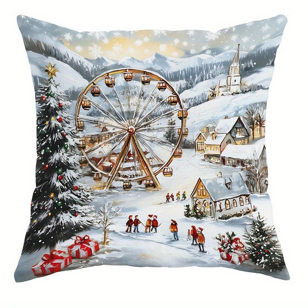 Festive Christmas Scene Pillowcases: Winter Wonderland Designs for Cozy Holidays Sofas, Bedroom Pillow Covers, Holiday Gifts