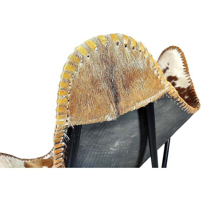 Кожаное кресло с принтом коровы/коровьей шкурой, кожаные кресла-бабочки для взрослых, кресло-шезлонг для отдыха со складной железной рамой, винтажное кресло Boho Alite