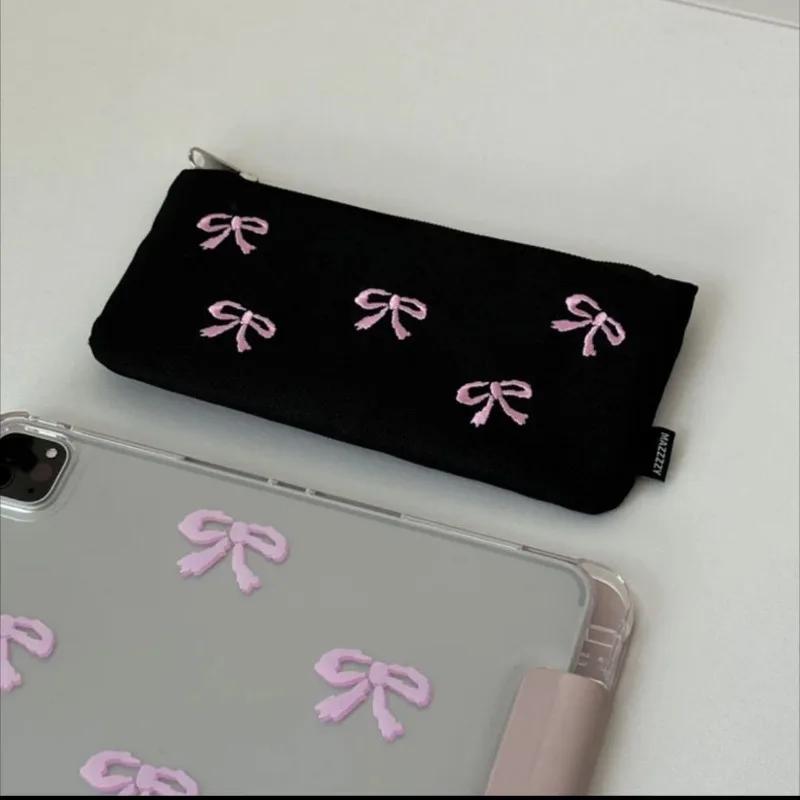 Новая холщовая милая вышитая сумка с бантом, квадратной формы, косметичка, с милым принтом, пенал, обратно в школу