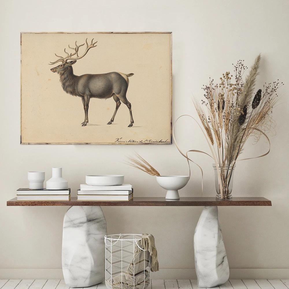 Скандинавский винтажный зимний снежный пейзаж, холст, постер, деревенские животные, олень, кролик, настенные художественные фотографии, Рождественский домашний декор