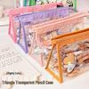 MOKA Korean Style Transparent Triangle Pencil & Makeup Case - Large Capacity Unisex Storage Pouch