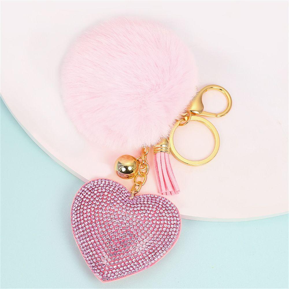 for Women's Bags Girls Ornaments Rhinestone Heart Rhinestone Keyrings Bag Pendant Pompom Keychains