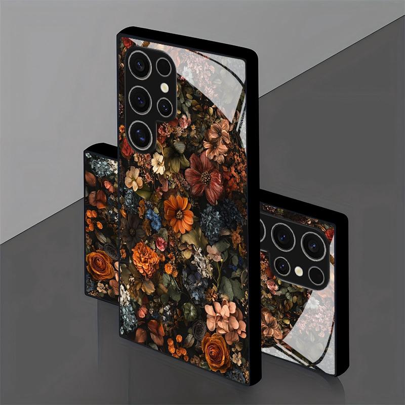 Ретро-чехол для телефона с цветочным узором, 2D, для Samsung S26 S25 S24 S23 S22 S21 S20 A55 A54 A53, Закаленное стекло, Защитная крышка