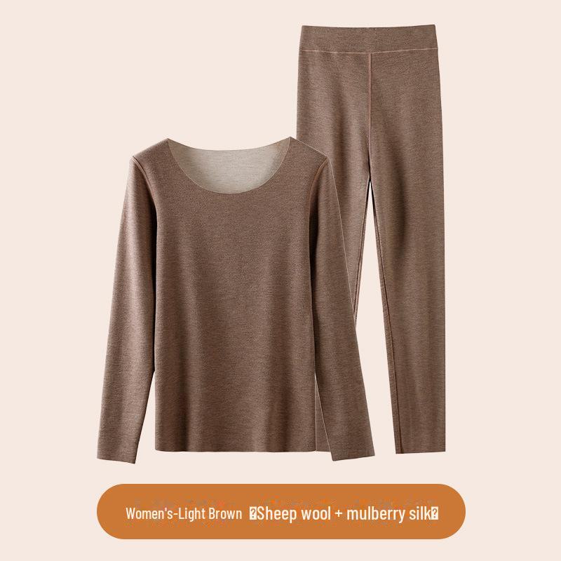 Комплект нижнего белья из термошерсти и шелка с круглым вырезом и бархатом на осень/зиму