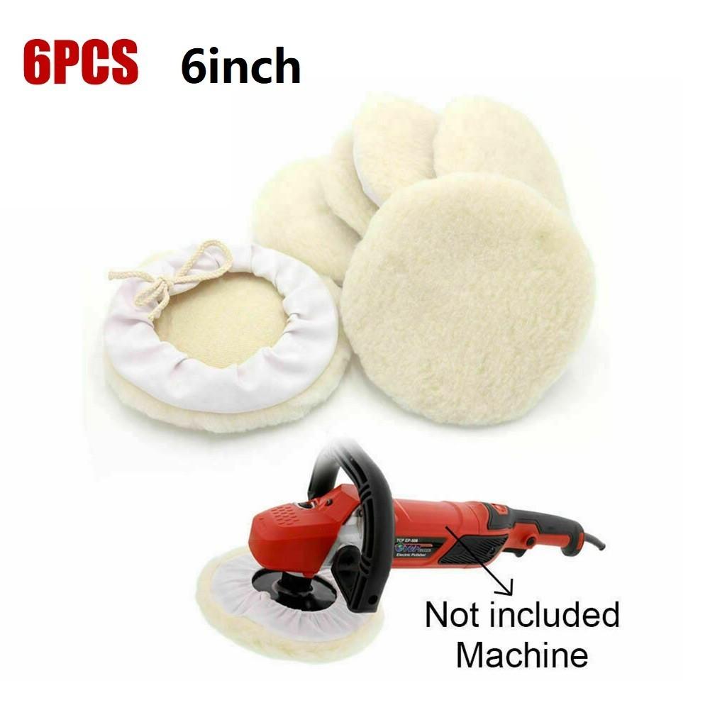 6Pcs 6inch Car Lambs Wool Bonnet Buffing Wheel Pad Buffer Polishing Polisher Pad