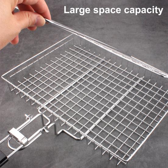 Fish Vegetable Grill Basket Stainless Steel BBQ Grilling Basket Portable Folding Barbecue Camping Grilling Rack for Fish Vegetables Shrimp