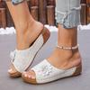 South East Asia 2025 Summer New Sewing Thread Wedge Soft Sole Word with Flowers Comfortable Thick Sole Middle-aged Mother Shoes