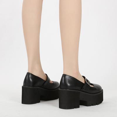 Женская обувь с круглым носком, маленькие кожаные туфли на платформе, ремень с металлической пряжкой, большой размер, с мелким вырезом, одинарные туфли