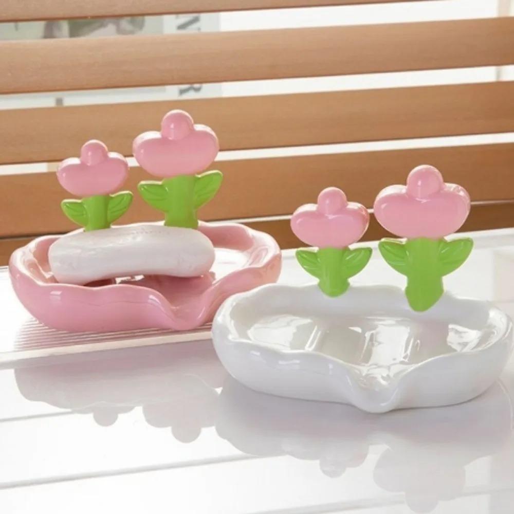 Flower Decor Creative Floral Soap Box Bathroom Accessories Plastic Storage Soap Rack Home