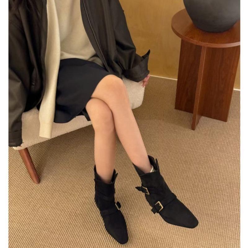 Повседневные ботильоны Новые простые для работы с круглым носком Кожаные ботинки на плоской подошве с ремешком и пряжкой Женская обувь Zapatos De Mujer