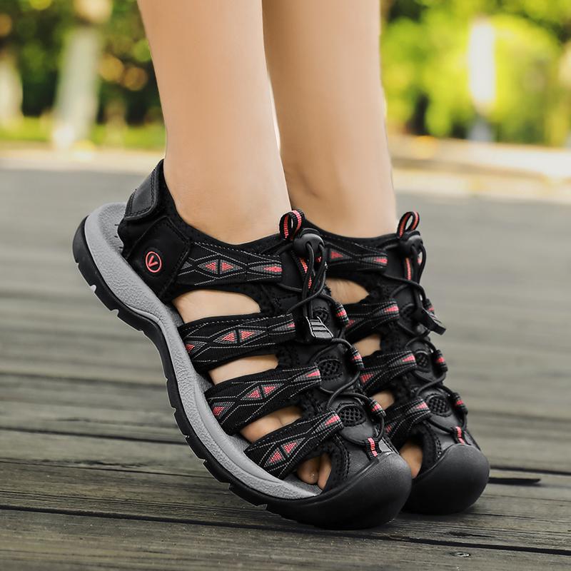 New Summer Genuine Leather Women's Sandals Fashion Design Women Sneakers Soft Bottom Outdoor Women Beach Sandals Big Size 42