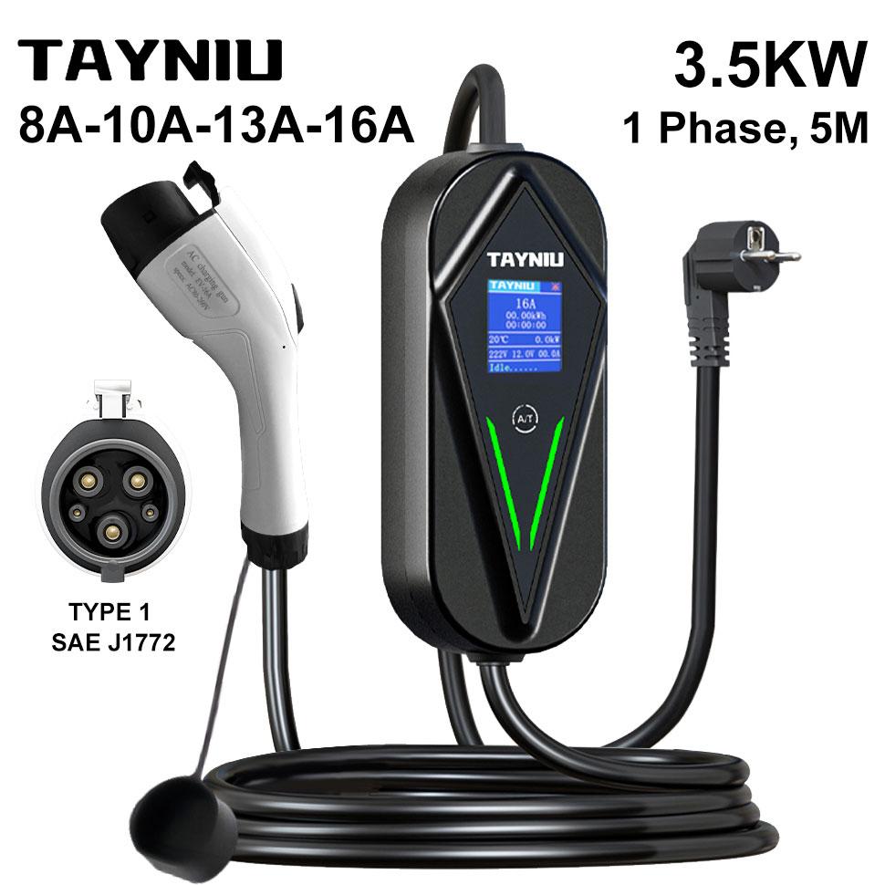 TAYNIU Voltix electric vehicle Charger 3.5kW 16A TYPE 2, TYPE 1 J1772, GB/T, NACS EU Plug Level 1 Charging Cable for Tesla EVs