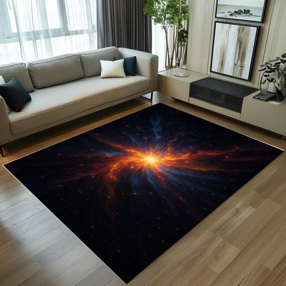 Black Minimalist Rug, Large Rug with Modern Starry Sky Art Design for Living Room Entryway Bedroom Non Slip Bathroom Area Carpet