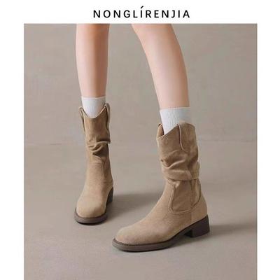 Модные женские плиссированные ботильоны на высоком каблуке, осенние новые ботинки-казаки коричневого цвета с острым носком, женские ботинки из ПУ кожи