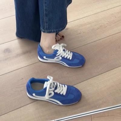 Версия из коровьей кожи~ Ретро немецкие тренировочные туфли универсальная цветовая гамма шнуровка повседневная спортивная обувь женские плоские белые туфли туфли Форреста Гампа тренд