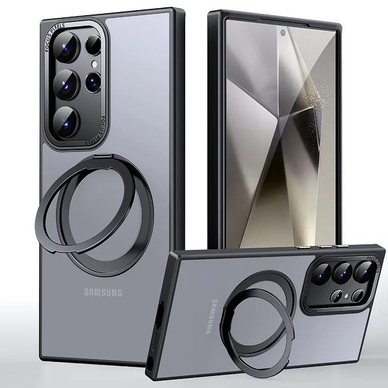Чехол-держатель для телефона с вращающимся на 360° кольцом для Samsung Galaxy S25 S24 S23 Ultra Plus, магнитный защитный противоударный чехол с мягким краем