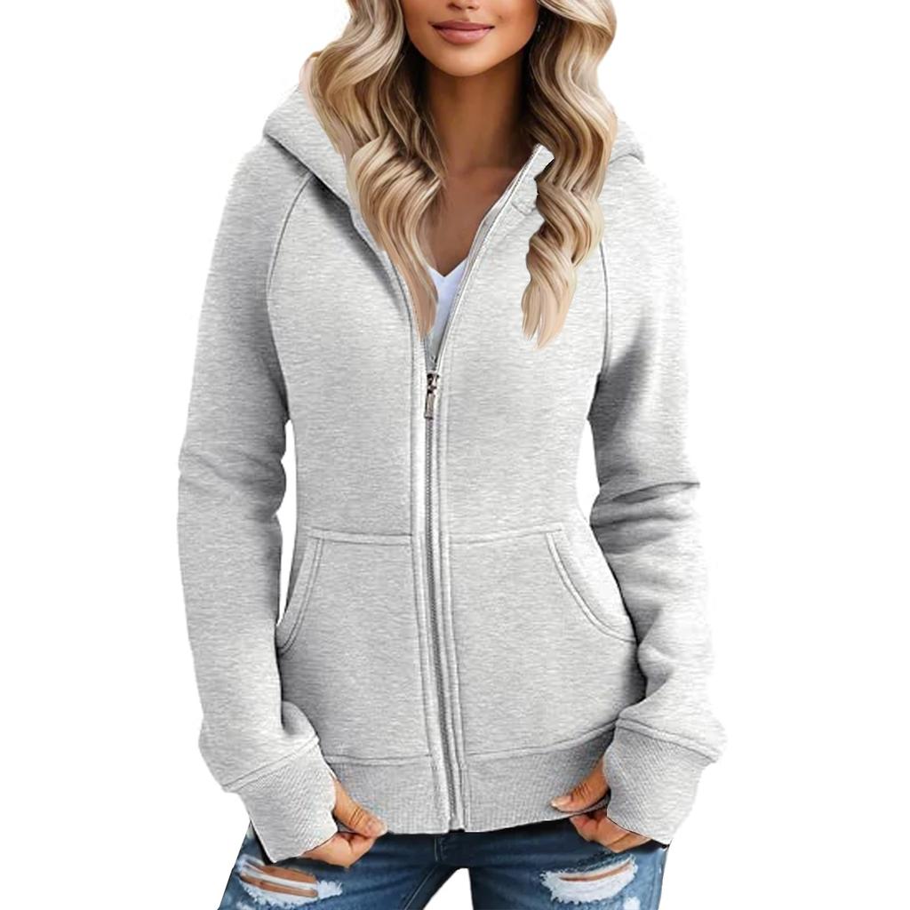 Women's Solid Color Zipper Hoodie And Fleece Hoodie Coat