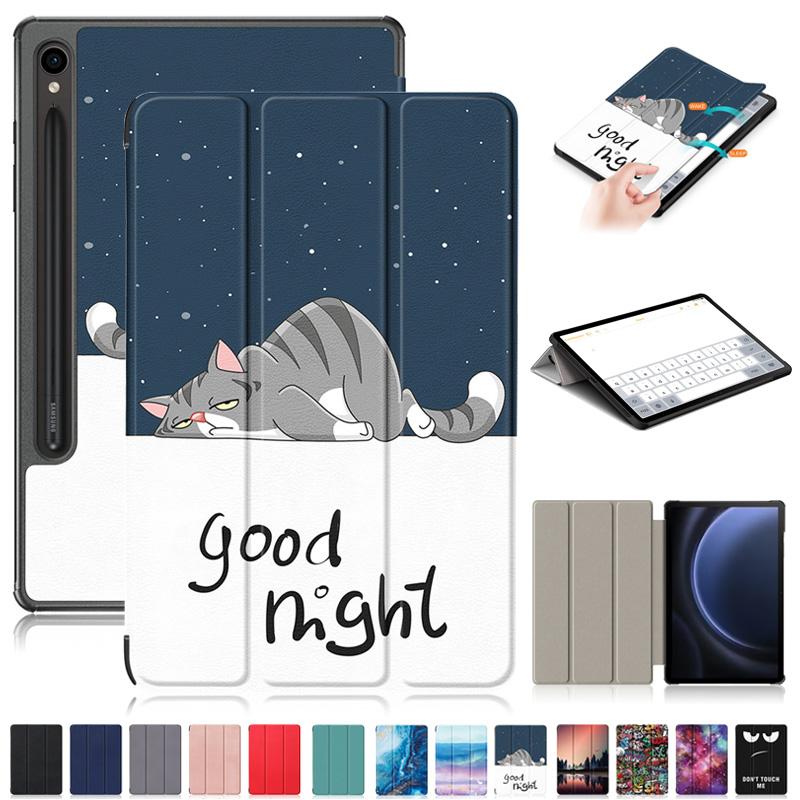 Flip Leather Case for Samsung Tab S9 FE Case 10.9 Inch Cute Paint Smart Cover for Funda Galaxy Tab S9 Fe Tab S9 Case Kids Protection Cover