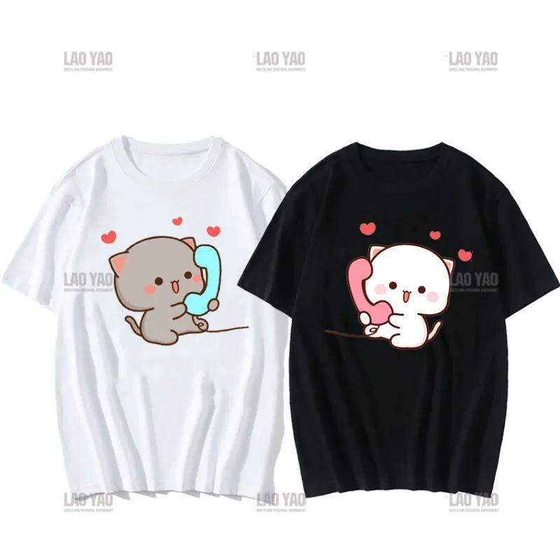 Lovely Peaches and Ash Ash T Shirt Gray Admit Mistake Tshirt Super Cute Peach Cat Cartoon Couple Print T-shirt Unisex Cotton Tee